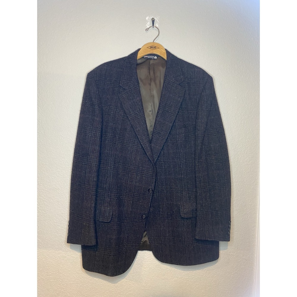 John Alexander 100% Wool Plaid Suit Jacket U.S.A Made 46R Chest 23 Length 33.5